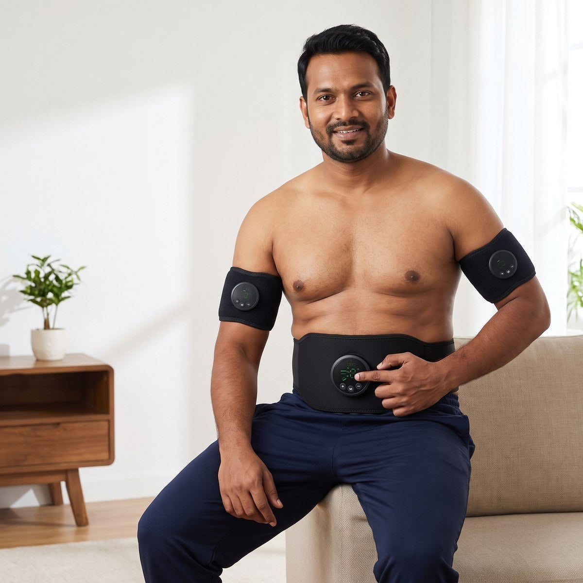 Indian man wearing the Kairova NextGen Ultra belt and arm bands